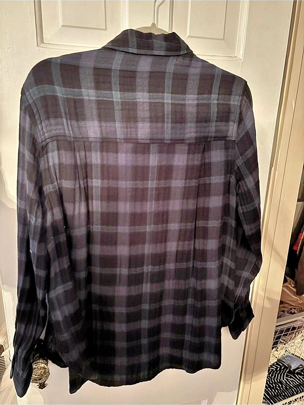 Madewell Green Black Plaid Button - Picture 2 of 4